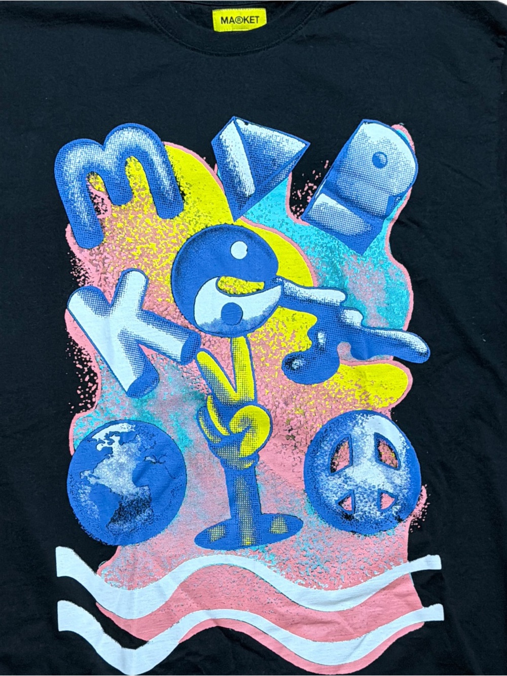 Black Graphic Short Sleeve Tee - Colorful Surf-Inspired Print